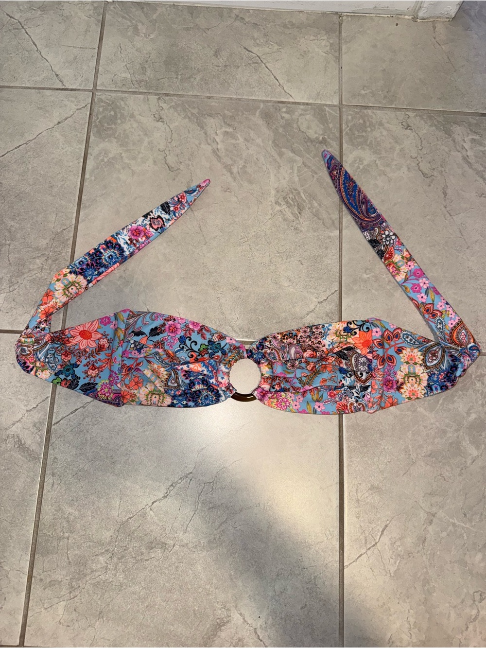 Kulani Kinis Floral Ring Bandeau Bikini Top - Blue, Pink, Orange